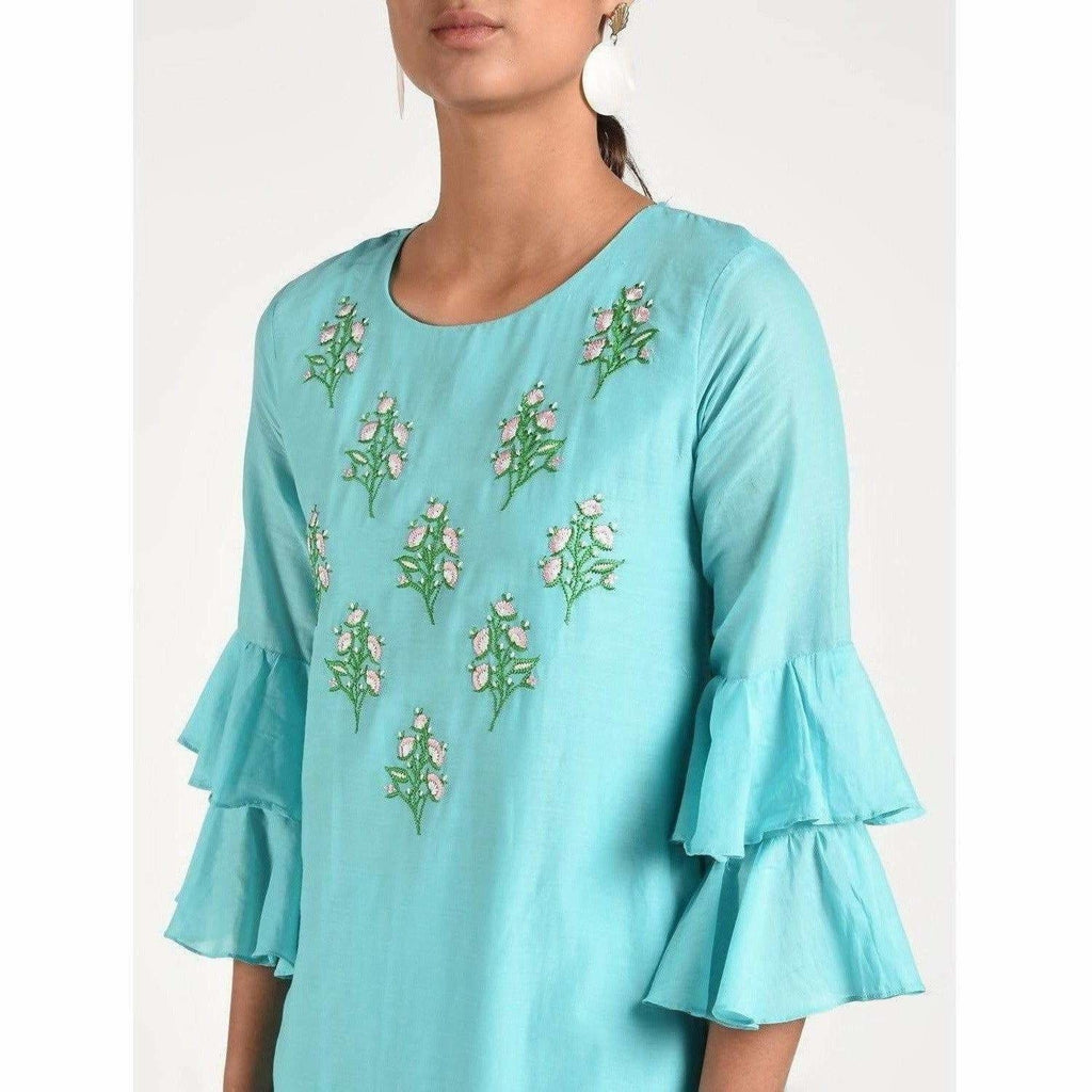 Cheera Women's Anarkali Double Layered Kurta With Contrast Embroidery And Side Dori Tasal (CH020K) | Grocsy