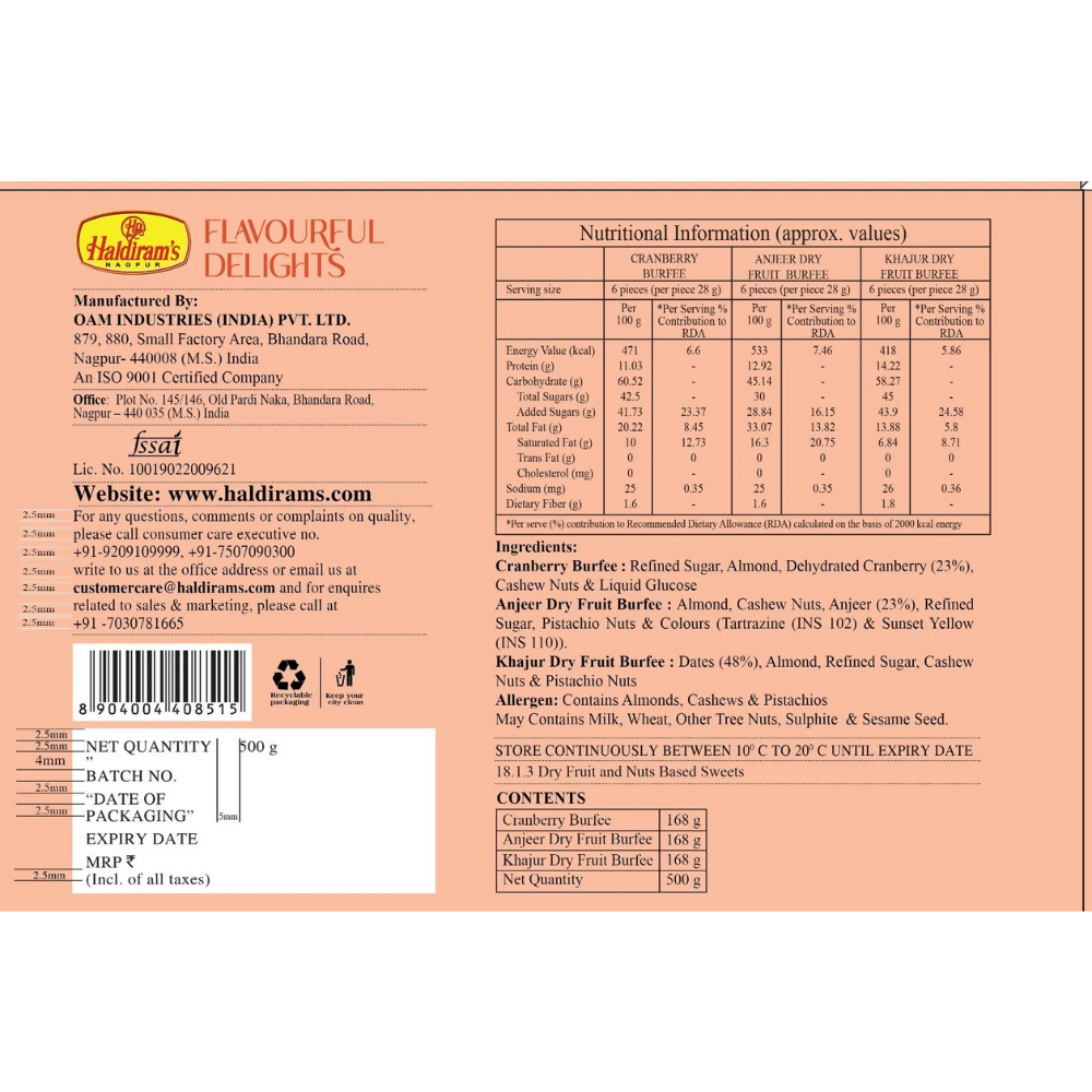 Haldiram's Flavourful Delights - Assorted Dry Fruits Burfee | Grocsy