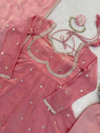 Prazu Fashion Dusty Rose Pink Fendy Silk Thread Sequence Anarkali Suit | Grocsy