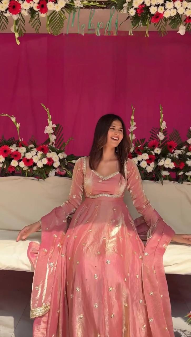 Prazu Fashion Dusty Rose Pink Fendy Silk Thread Sequence Anarkali Suit | Grocsy