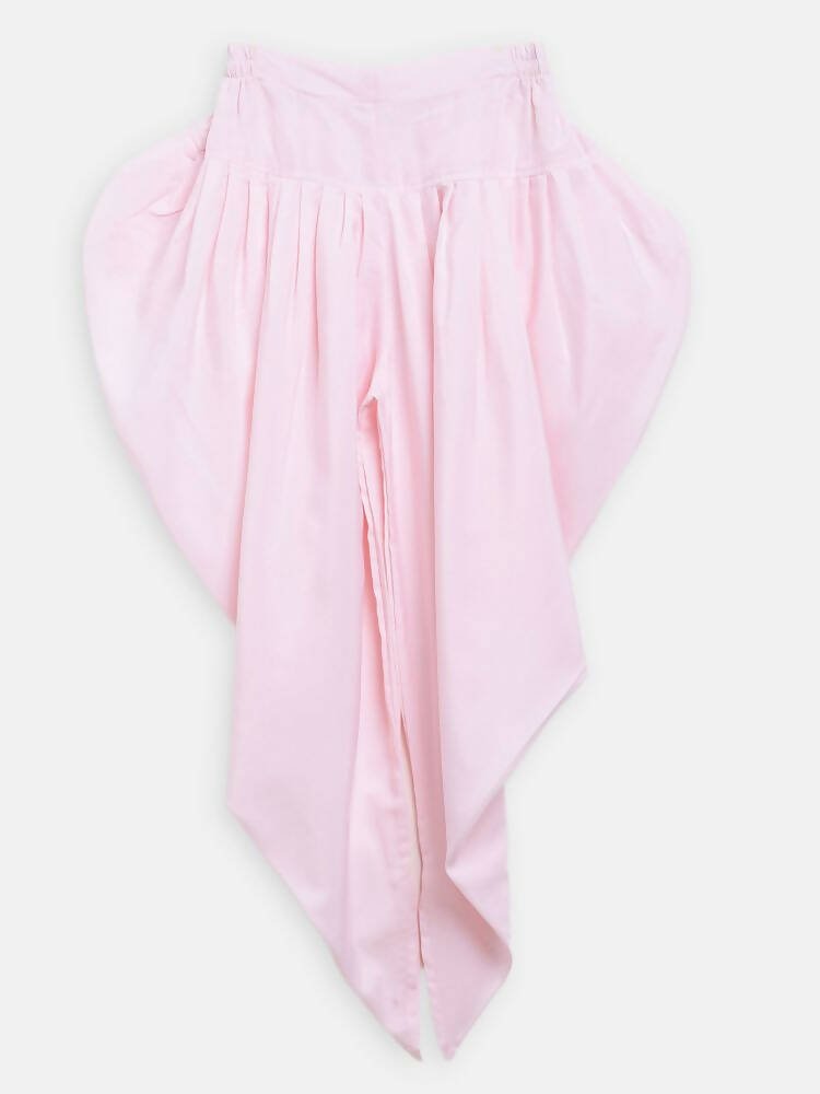 Ahalyaa Pink Polysilk Floral Printed Kids Kurta Dhoti Set For Girls | Grocsy