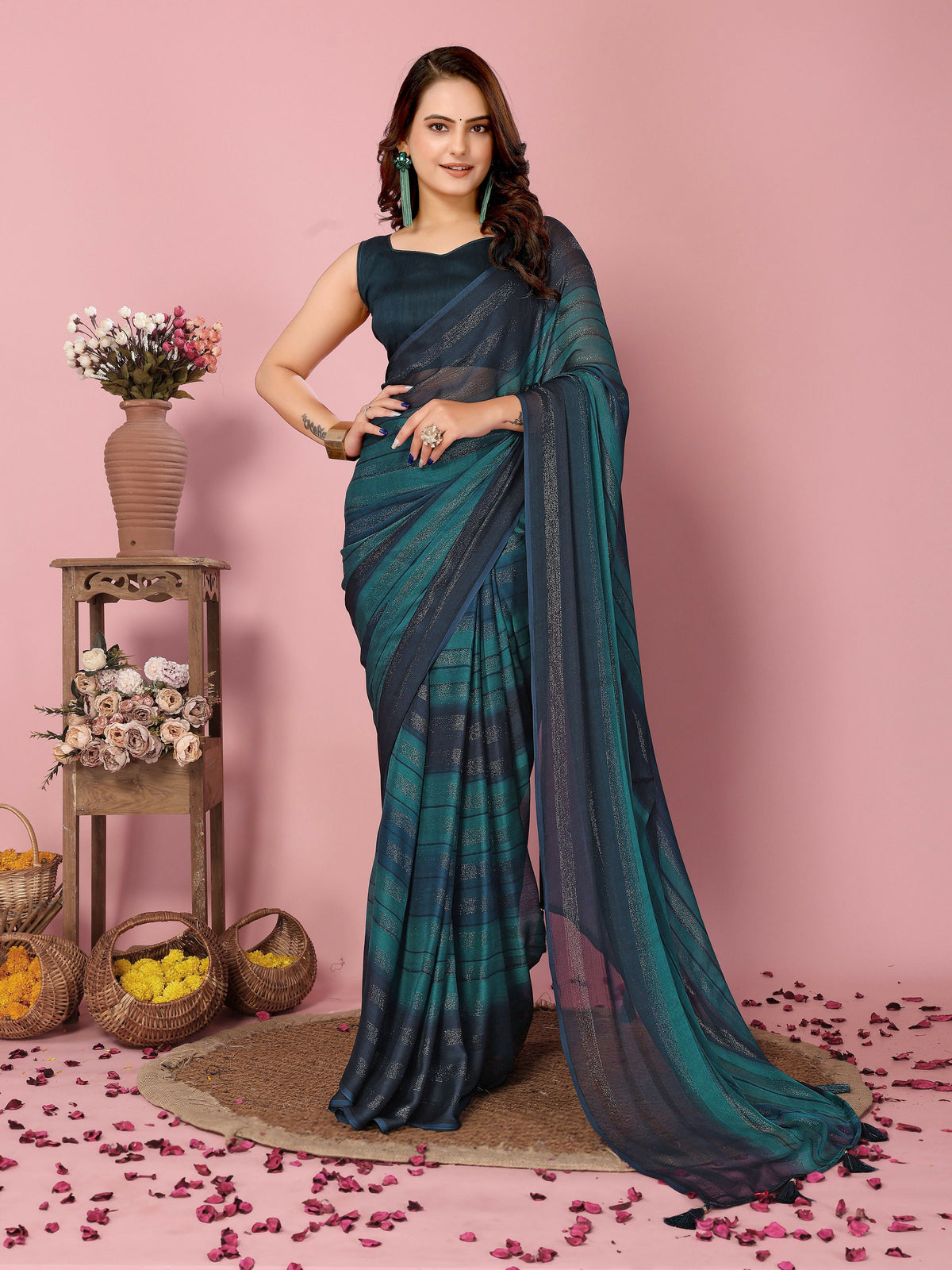 Attractive These Party Wear Ready To Wear Saree - Blue | Grocsy