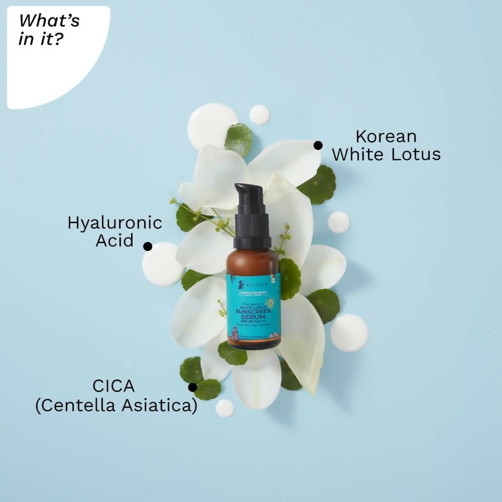 Pilgrim White Lotus Sunscreen Serum SPF 50 PA+++ | Grocsy