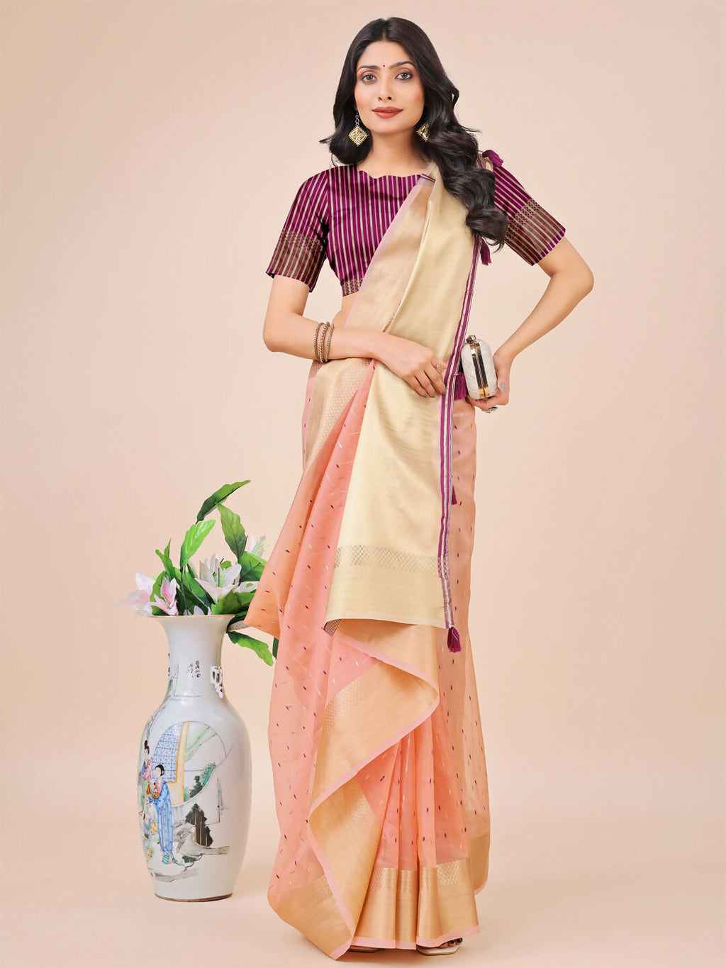 Shree Shyam Fashion Florance Light Pink Organza Saree | Grocsy