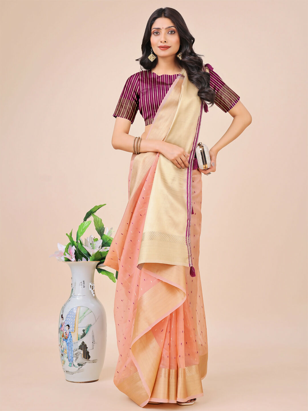 Shree Shyam Fashion Florance Light Pink Organza Saree | Grocsy