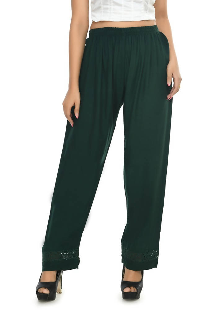 Mominos Fashion Moeza Reyon Cotton Bottle Green Straight Palazzo | Grocsy