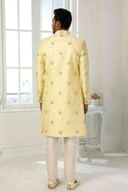 Raivat Ethnic Art Silk Embroidery Work 3 Pcs Indo Jacket Set In Yellow Colour | Grocsy