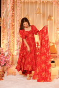 Aayaa Designer Printed Tebby Silk Suit - Multi Color | Grocsy