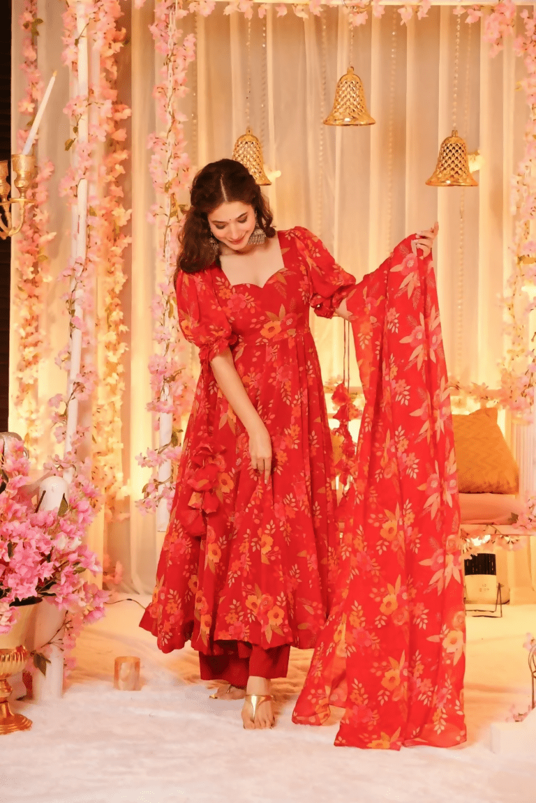 Aayaa Designer Printed Tebby Silk Suit - Multi Color | Grocsy