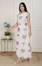 Miravan Womens Off-White Animal Printed Asymmetric Neck A-Line Maxi Dress | Grocsy