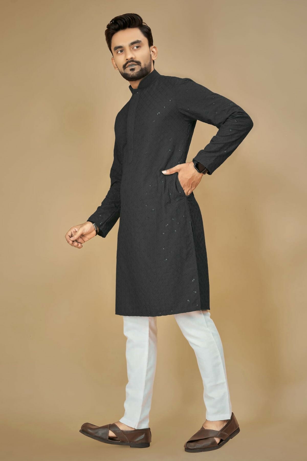 Anaita Black Embroidered Rayon Straight Kurta | Grocsy