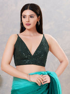 Joban Fashion Women Sequin Bottle-Green Stitched Blouse | Grocsy