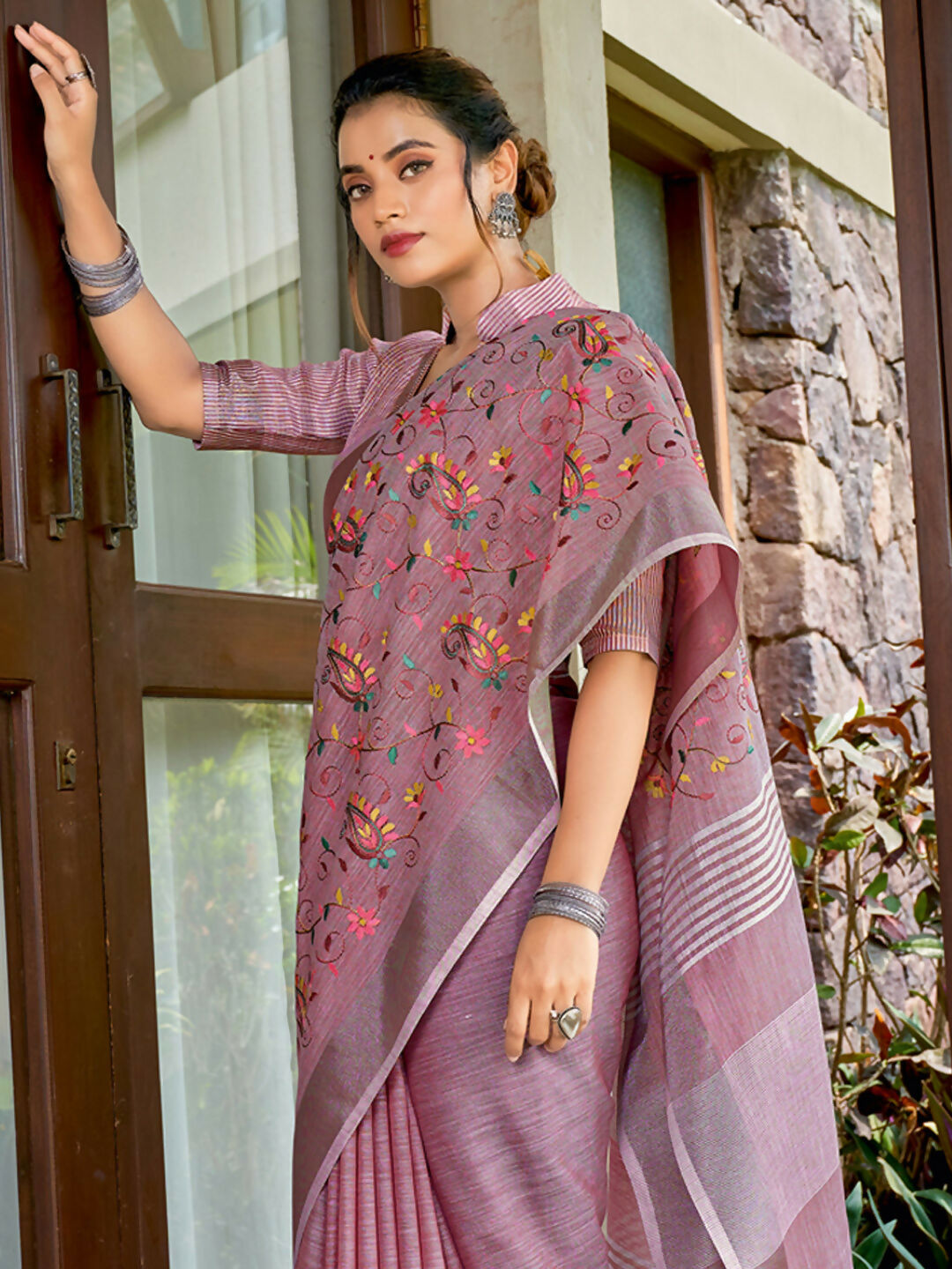 Shree Shyam Fashion Linen Purple Saree | Grocsy