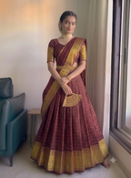 Teeya Creation Classic Maroon Checkered Silk Lehenga Choli with Heavy Zari Border | Grocsy