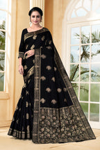 Vedant Vastram Litchi Silk Designer Banarasi Saree - Black | Grocsy