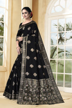 Vedant Vastram Litchi Silk Designer Banarasi Saree - Black | Grocsy