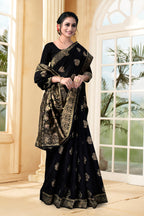 Vedant Vastram Litchi Silk Designer Banarasi Saree - Black | Grocsy