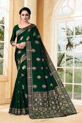 Vedant Vastram Litchi Silk Designer Banarasi Saree - Bottle Green | Grocsy