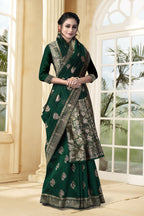 Vedant Vastram Litchi Silk Designer Banarasi Saree - Bottle Green | Grocsy