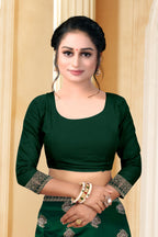 Vedant Vastram Litchi Silk Designer Banarasi Saree - Bottle Green | Grocsy