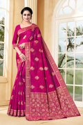 Vedant Vastram Litchi Silk Designer Banarasi Saree - Magenta | Grocsy