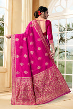 Vedant Vastram Litchi Silk Designer Banarasi Saree - Magenta | Grocsy