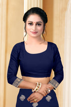 Vedant Vastram Litchi Silk Designer Banarasi Saree - Navy Blue | Grocsy