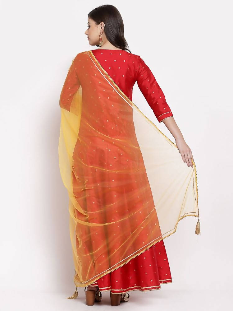 Myshka Women's Red Silk Solid 3/4 Sleeve Round Neck Casual Anarkali Kurta Dupatta Set | Grocsy