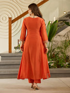 The52 Women's Gorgeous Embroidery Vichitra Silk Fabric Flared Kurta, Pant and Dupatta Set | Grocsy