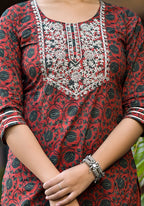 Yufta Rust Ethnic Motifs Dori_Embroidery Kurta Sharara With Dupatta Set | Grocsy