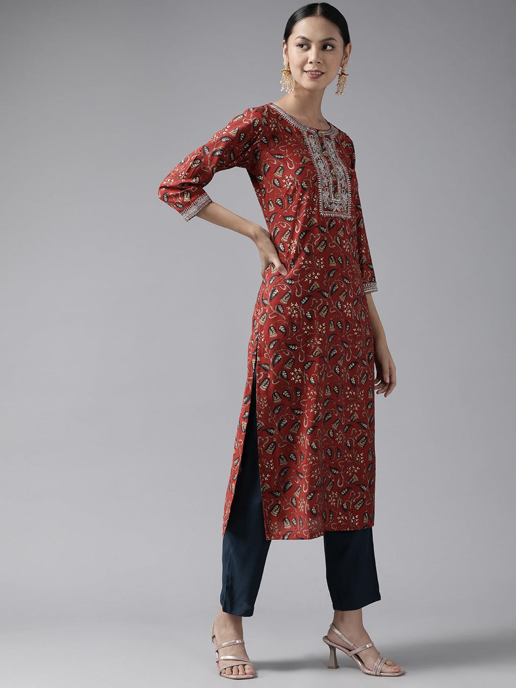 Yufta Rust Thread Work Dupatta Set | Grocsy