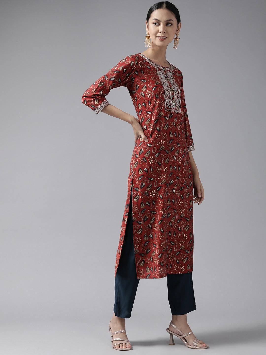 Yufta Rust Thread Work Dupatta Set | Grocsy
