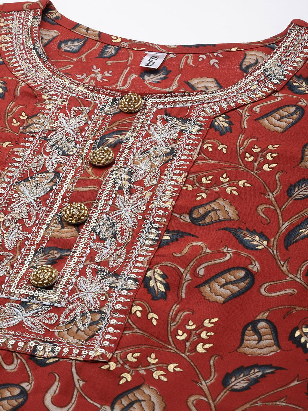 Yufta Rust Thread Work Dupatta Set | Grocsy