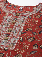 Yufta Rust Thread Work Dupatta Set | Grocsy