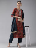 Yufta Rust Thread Work Dupatta Set | Grocsy
