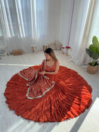 Lorenvalley Rust Faux Georgette Layer Gathering Anarkali Pant With Dupatta Set | Grocsy