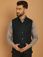 Even Apparels Pure Wool Nehru Jacket - Green | Grocsy