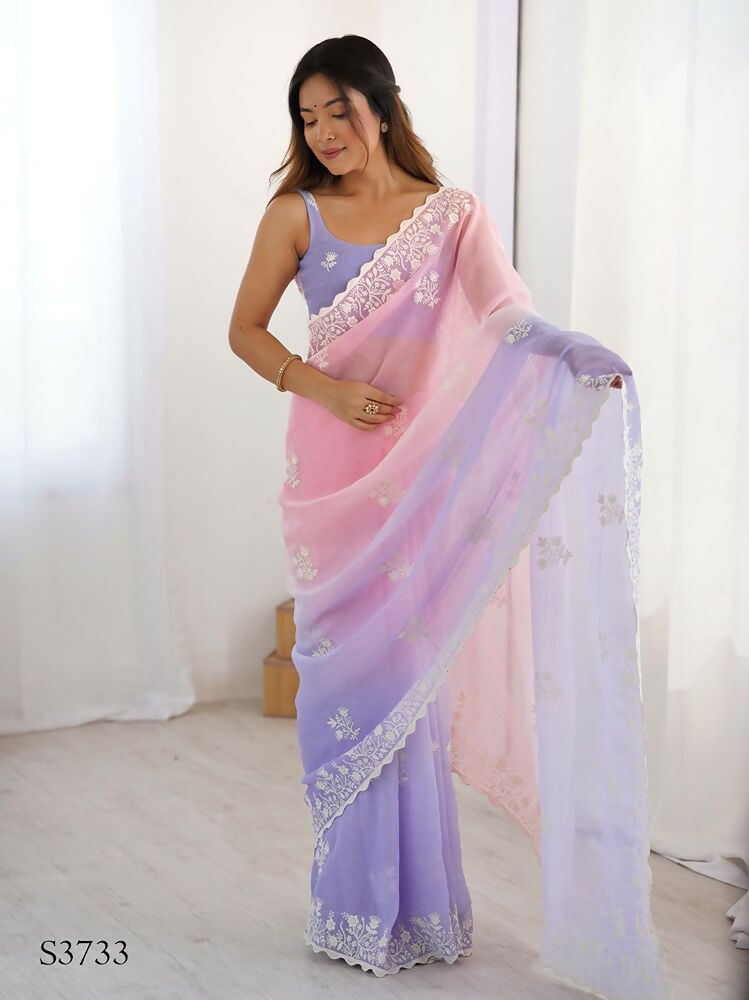 Light Pink Crunchy Silk Embroidery Work Party Wear Saree - Lakshita | Grocsy
