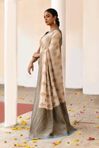Joban Fashion Ivory Crepe Chiffon Pure Handloom Banarasi Silk Saree | Grocsy