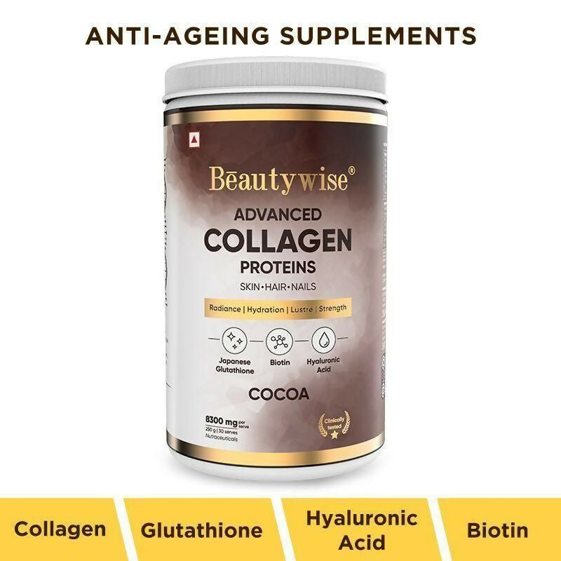 Beautywise Advanced Marine Collagen Anti-Aging Powder - Glutathione, HA & Biotin - Cocoa | Grocsy