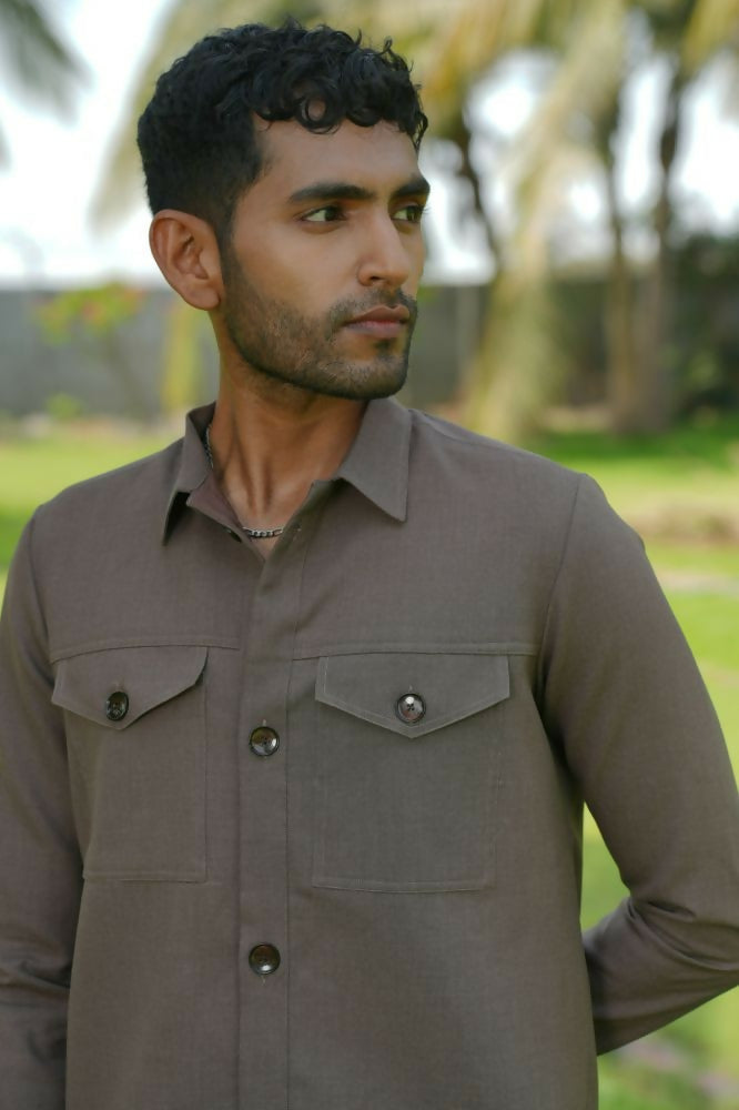 Azure Brown Shacket by Hilo Design | Grocsy