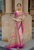 Contessa Pink& White Superior V.P.Silk Woven Printed Patola Silk Saree - Rewaa Milano | Grocsy