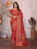 Joban Fashion Red Meena Weaves Pashmina Sarees | Grocsy