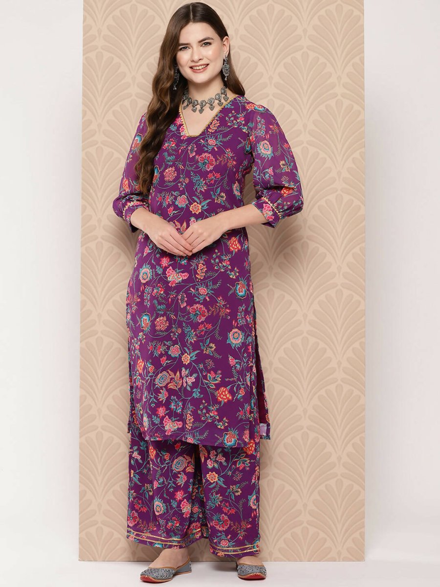 Ahalyaa Women's Traditional wear Kurta Set - Purple | Grocsy