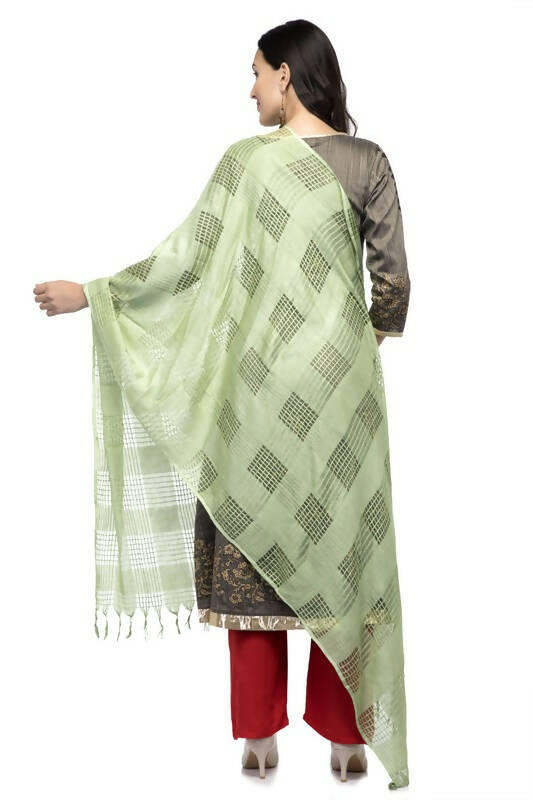 Mominos Fashion Moeza Window Design Pista Green Cotton Duppata | Grocsy