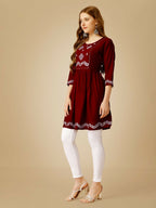 Jyoti Fashion Women's Maroon Viscose Rayon Embroidered Casual Top | Grocsy