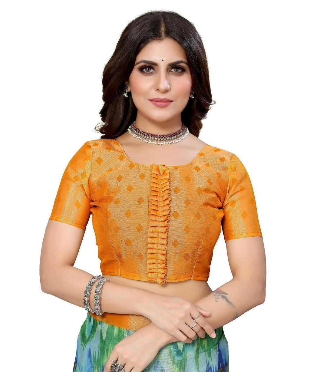 Vamika Green Chiffon Brasso Bollywood Style Woven Saree (KARUNA YELLOW) | Grocsy