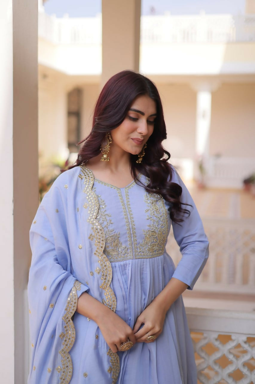 Teeya Creation Womens New Mul Chanderi With Beads Embroidery-Work Kurta Set | Grocsy