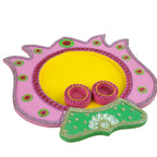 Kundan HandiKrafts Mdf Lotus Pooja Thalis - Baby Pink | Grocsy