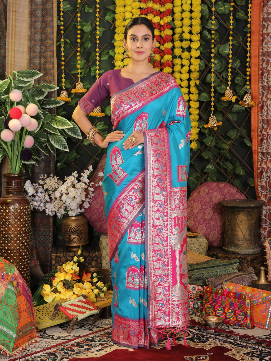 Shree Shyam Fashion Silk Sky Blue Saree | Grocsy